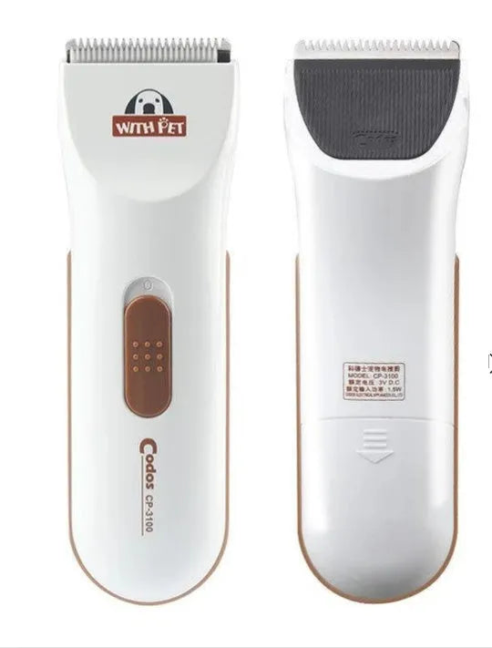 White pet electric hair clipper with ceramic blade for grooming dogs and cats