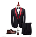 Men's slim-fit three-piece cotton blend suit set with notch lapel in multiple colours for formal or casual wear
