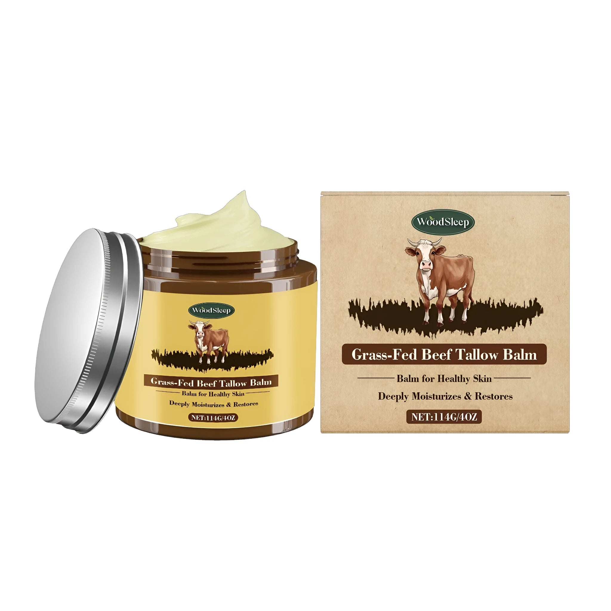 Cow fat skin care cream jar with tallow honey olive oil formula 114g