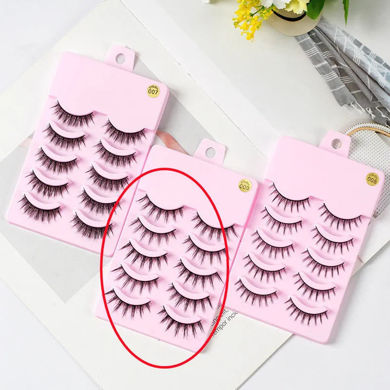 Set of natural wispy false eyelashes styles 007, 008, 009 for manga and Korean makeup.