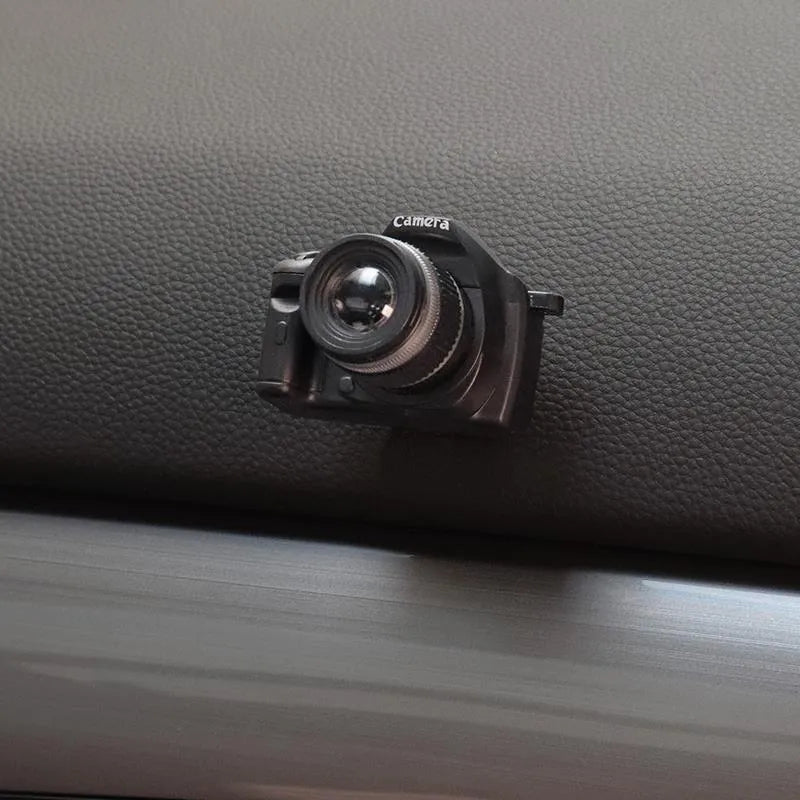 Set of four retro camera dot adhesive hooks for car interior organisation in Canon, SLR, vintage and digital camera designs