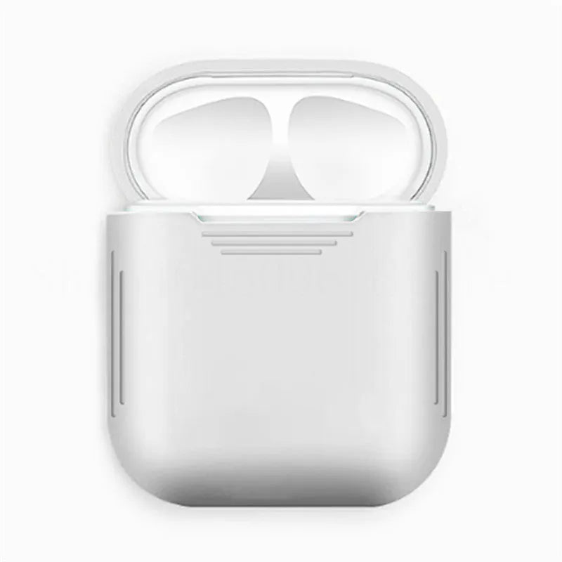 Silicone protective case with anti-loss rope for Apple AirPods, shown in multiple colour options.
