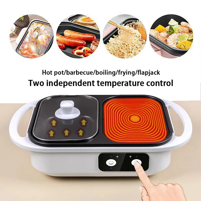 White dual-function electric caldron and frying oven with mechanical controls