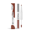 Double-headed lip liner and lip lacquer pen in three matte shades: black coffee truffle, fragrance attack, and oat almond.