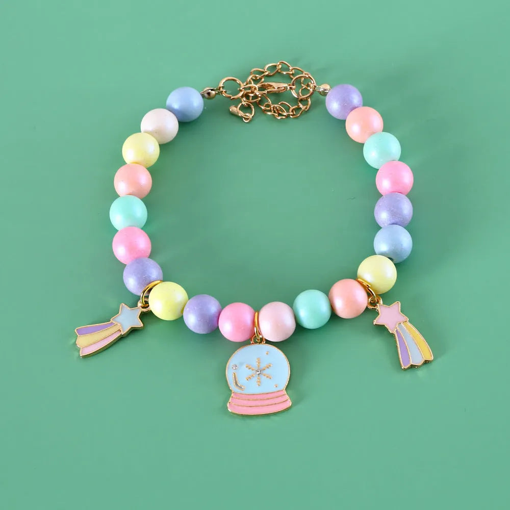 Pastel macaron charm pet collar with moon and rabbit designs on adjustable resin band for cats and dogs