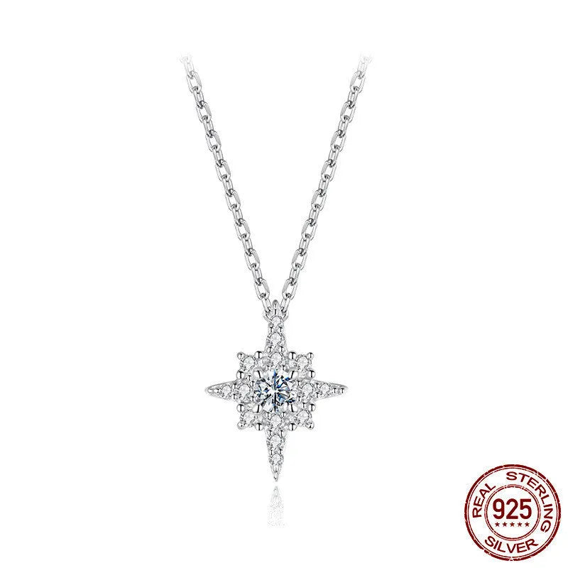 925 Silver Moissanite Star Necklace for Women with O-shaped Chain and Certificate 41-50cm Circumference Original D Colour Shining Eight-pointed Stars Pendant in MSN054 Colour