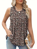 Plus size women's floral print sleeveless vest in polyester fabric