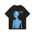 Men's grey printed short sleeve street T-shirt on a hanger showing digital graphic design.