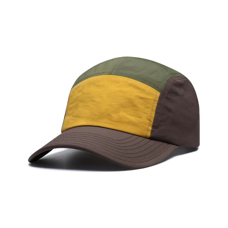 Men's quick-drying baseball cap with curved brim and five-piece colour matching panels