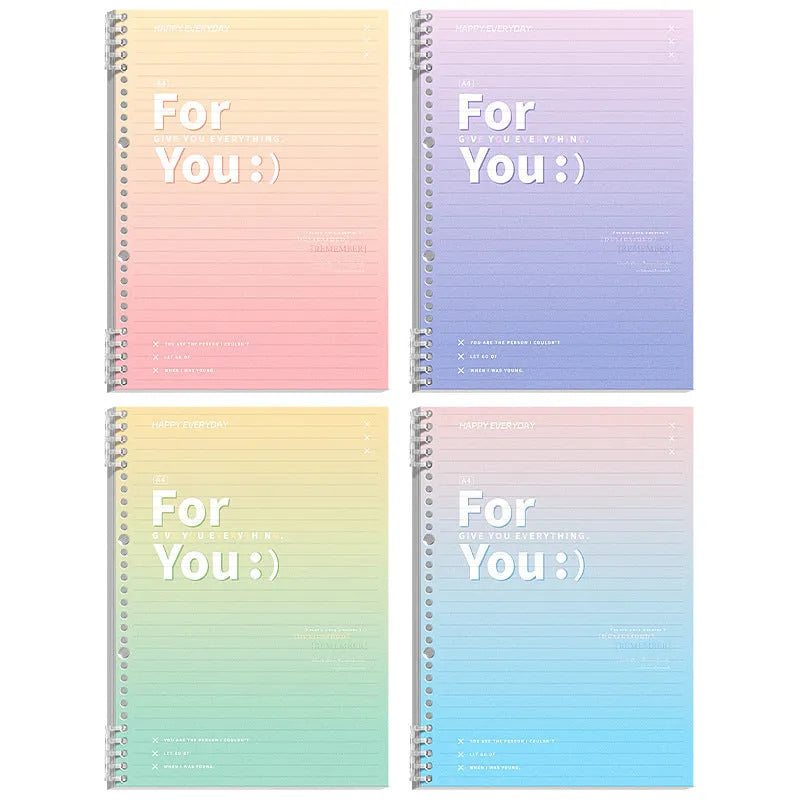 Gradient colour removable coil notebook with PP cover in blue, pink, green and purple options