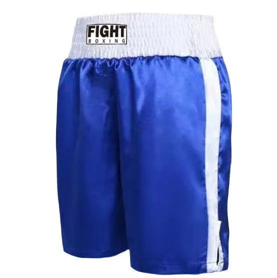 Two-tone boxing shorts for kickboxing in a black and white colour combination with a wide waistband.