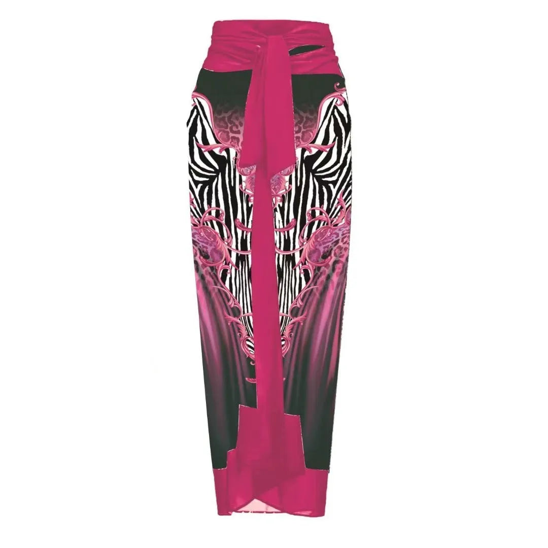 Women's floral print one-piece swimsuit with matching sarong wrap skirt in multiple colour options