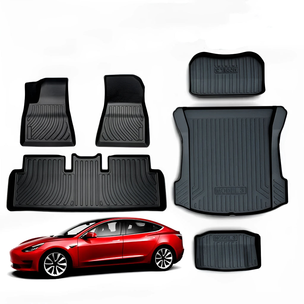 Tesla rubber floor mats with TPE footrest for Model 3, Y, S, and X vehicles