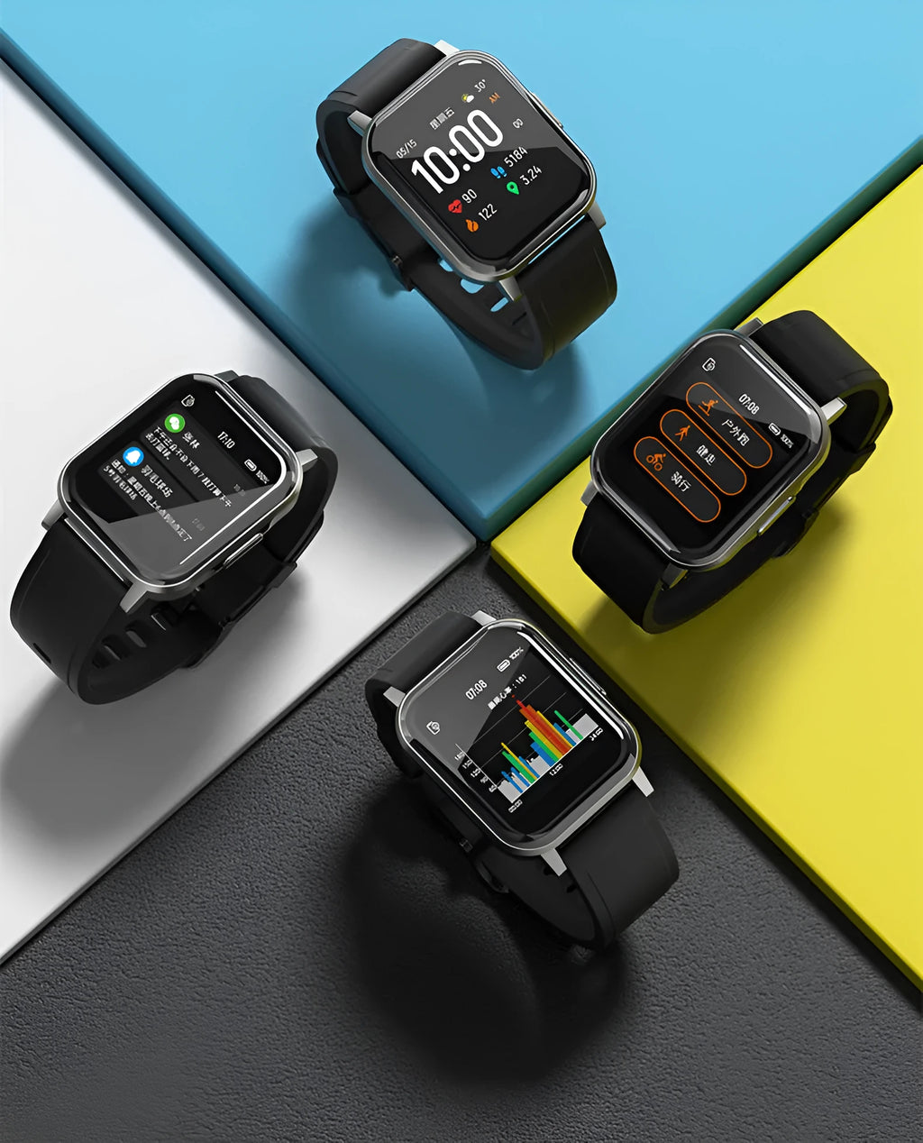 Black waterproof smart bracelet with a 1.4-inch screen on a silicone wrist strap.