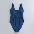 Navy blue solid colour women's one-piece slimming swimsuit with triangle design and chest pad