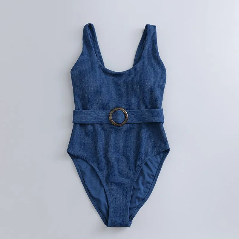Navy blue solid colour women's one-piece slimming swimsuit with triangle design and chest pad