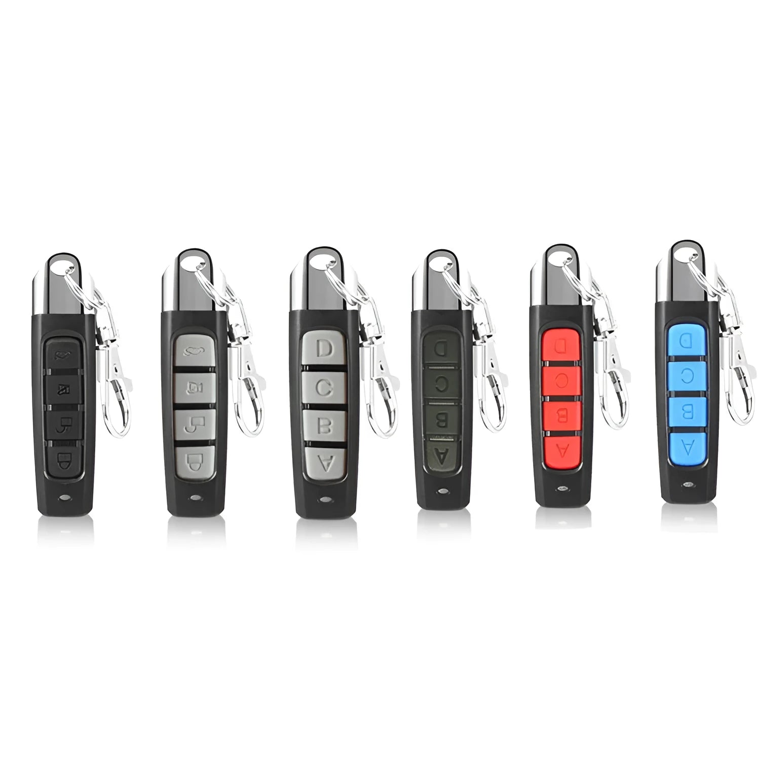Rolling door remote control measuring 6.7cm with 433MHz frequency and four colour options