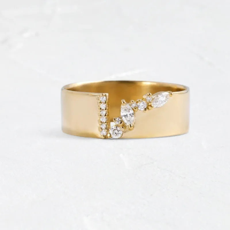 Women's gold electroplated copper ring with shining zircon stone in multiple sizes