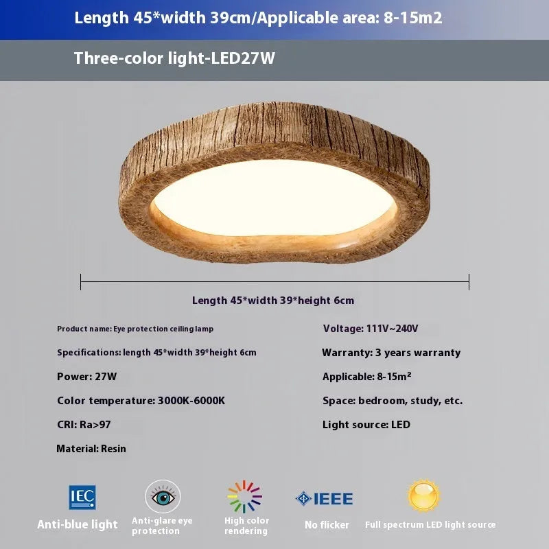 Wood grain finish round ceiling lamp in new Chinese style for bedroom lighting