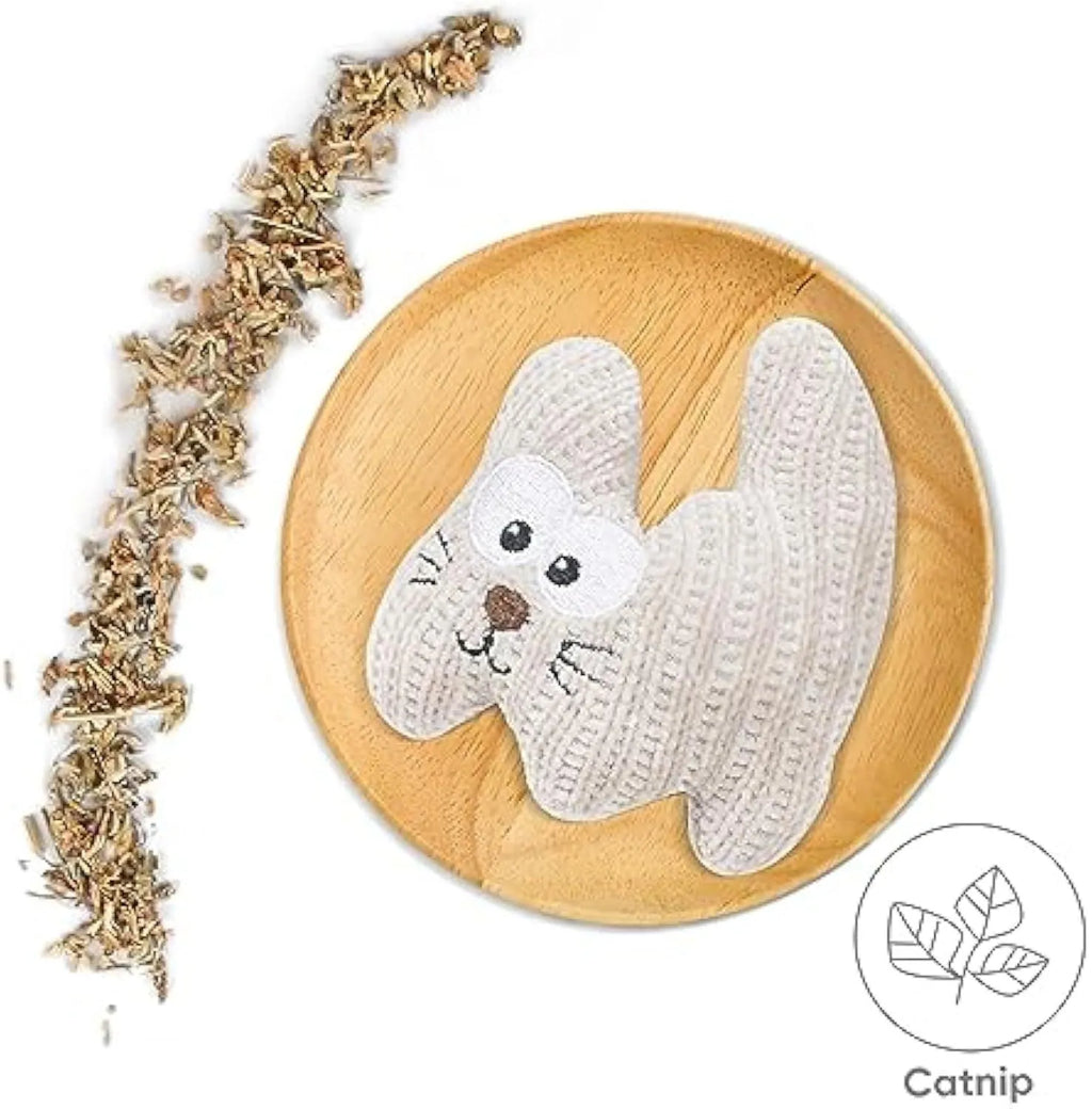 Cyan catnip plush toy with bell inside measuring 12cm by 11cm for feline play