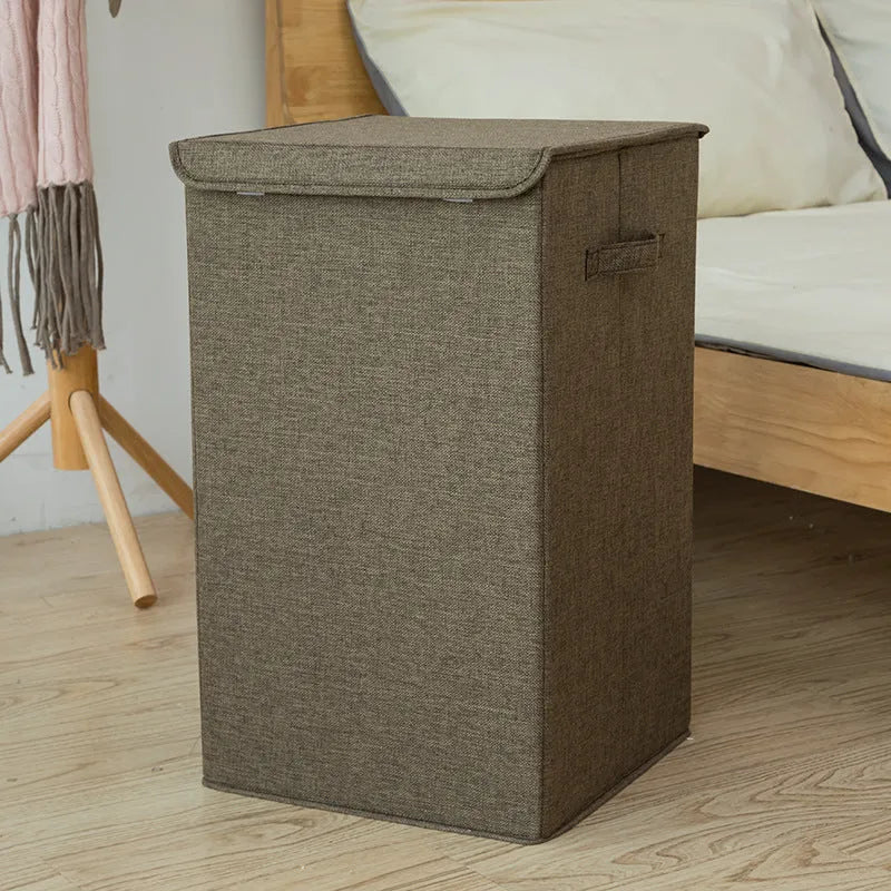 Foldable cotton linen storage basket in grey, khaki or brown in medium or large size