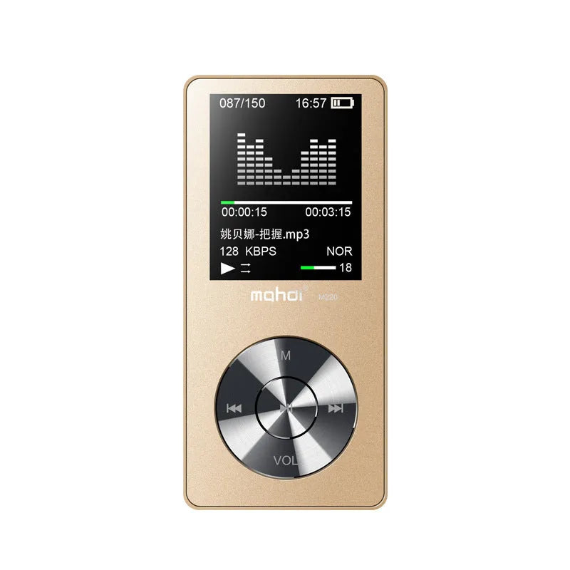 Gold, silver, or black metal MP3 music player with a 1.8-inch screen and key controls.