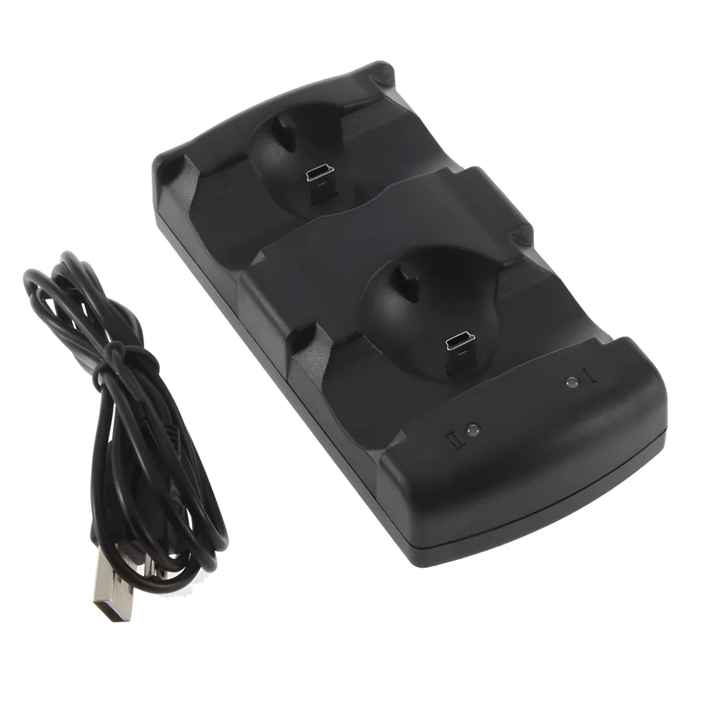 Black PS3 dual controller charging dock with USB cable for PlayStation 3 console