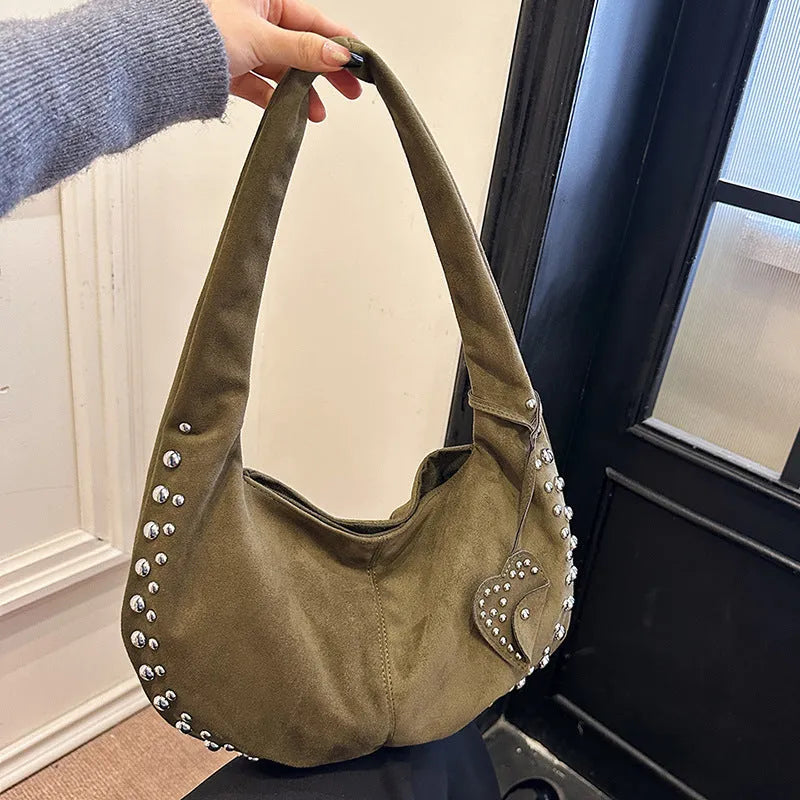 Soft plush underarm tote handbag in European American retro style available in five colours