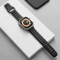 Fluoro rubber watch band with T buckle for Apple Watch, shown in multiple colours.