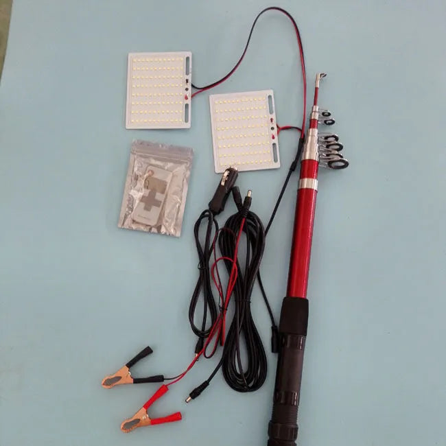 LED fishing rod light with telescopic pole and remote control for night fishing illumination
