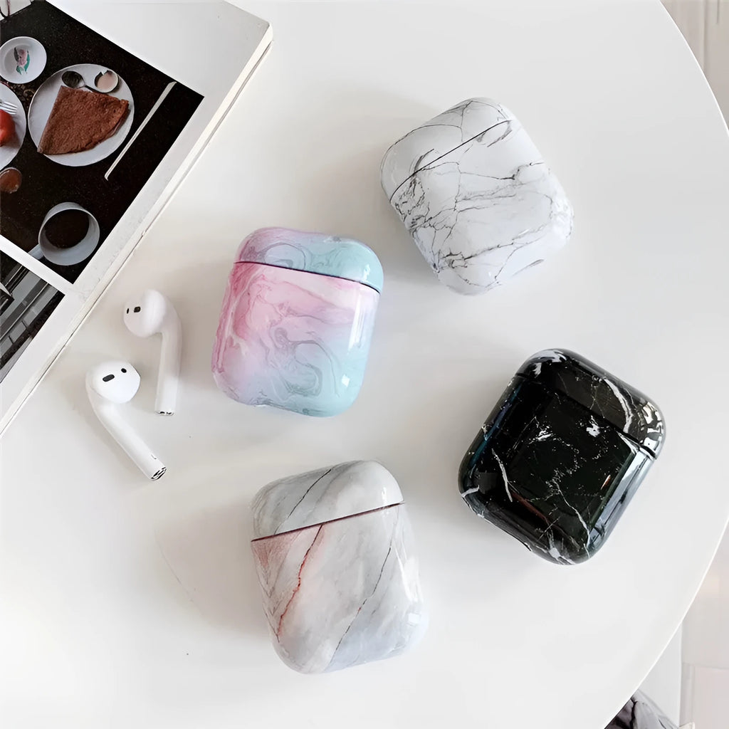 White marble pattern hard PC protective case for Apple AirPods charging box