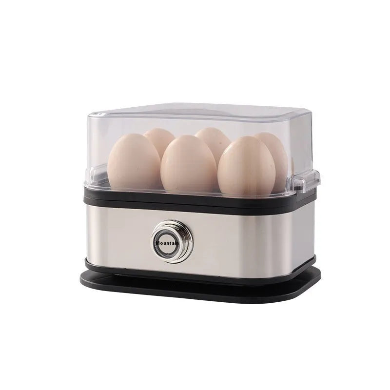 Black stainless steel portable egg boiler with belt clip for travel cooking
