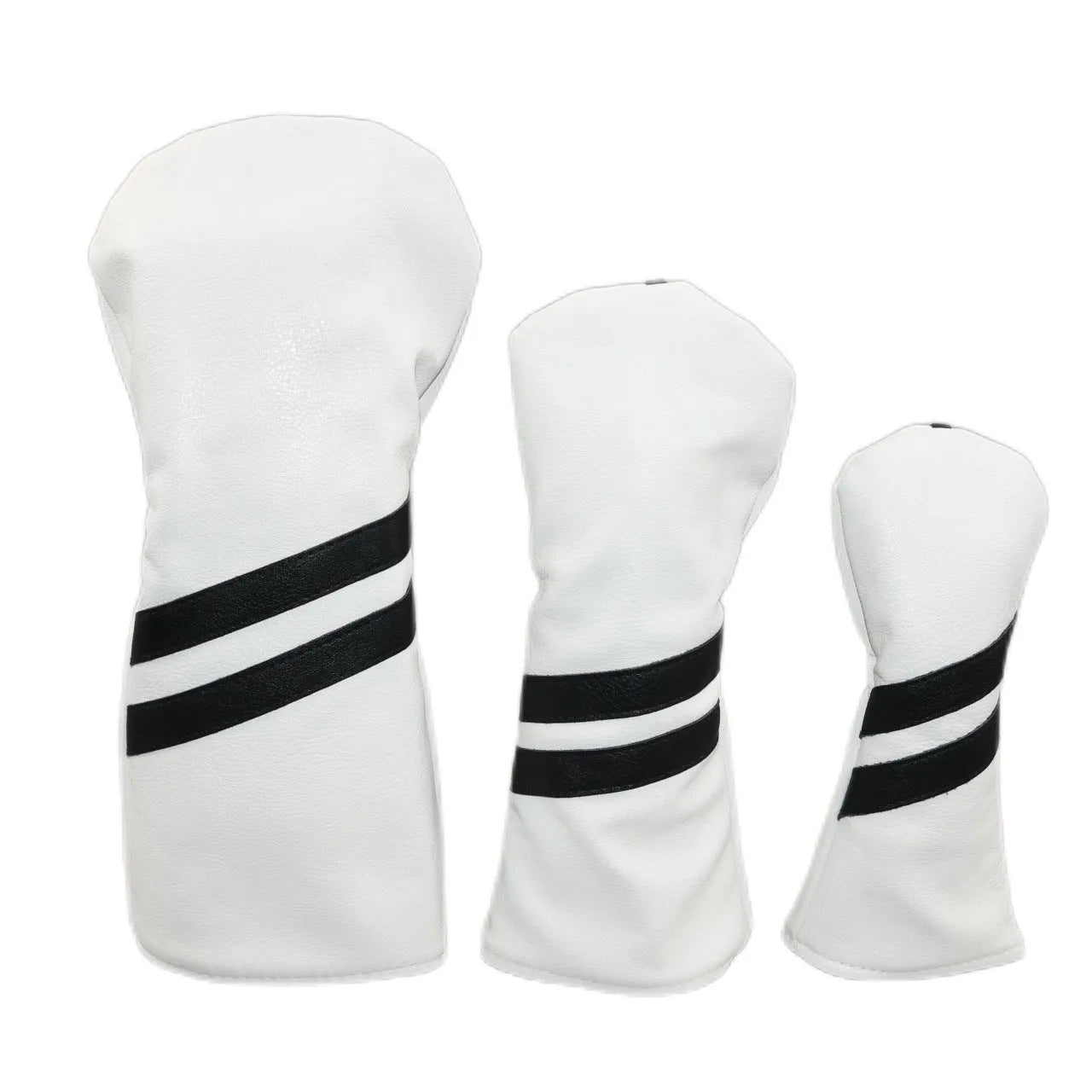 Oblique double stripe golf club head cover in PU material, shown in blue on a golf club.