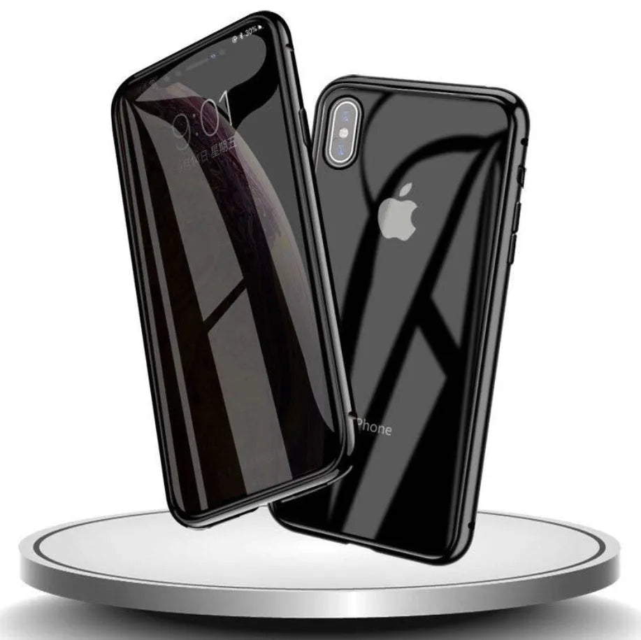 Clamshell anti-spy phone case for iPhone with machined glass construction in multiple solid colours