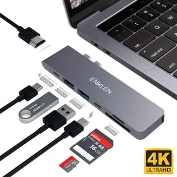 Aluminium alloy USB-C hub with SD card reader, HDMI, USB 3.0, and charging ports