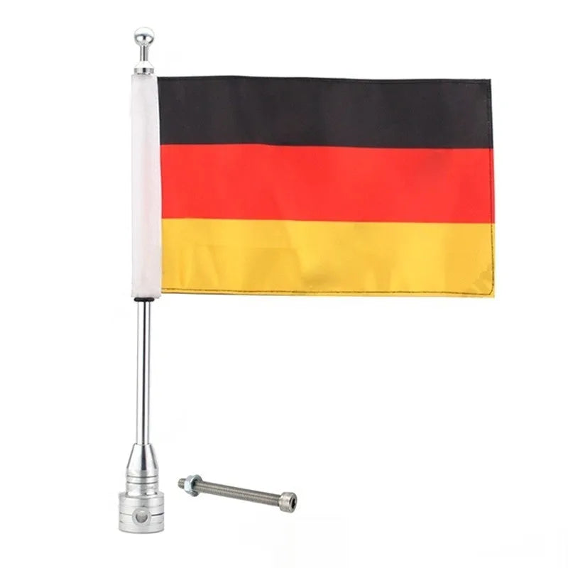 45cm aluminium motorcycle flagpole for side box and luggage rack mounting in black or silver finish