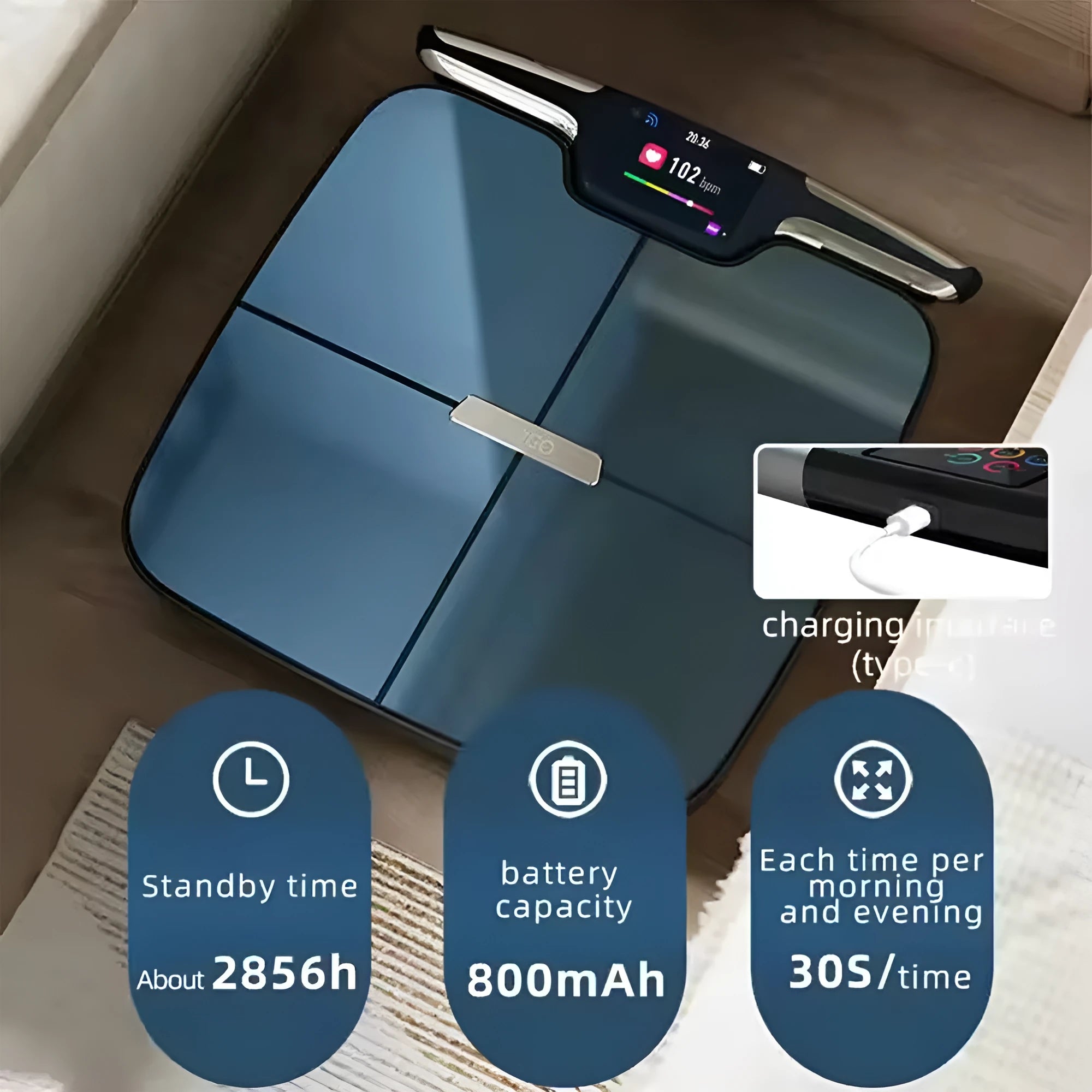 Black eight-electrode body fat intelligent electronic bathroom scale on floor