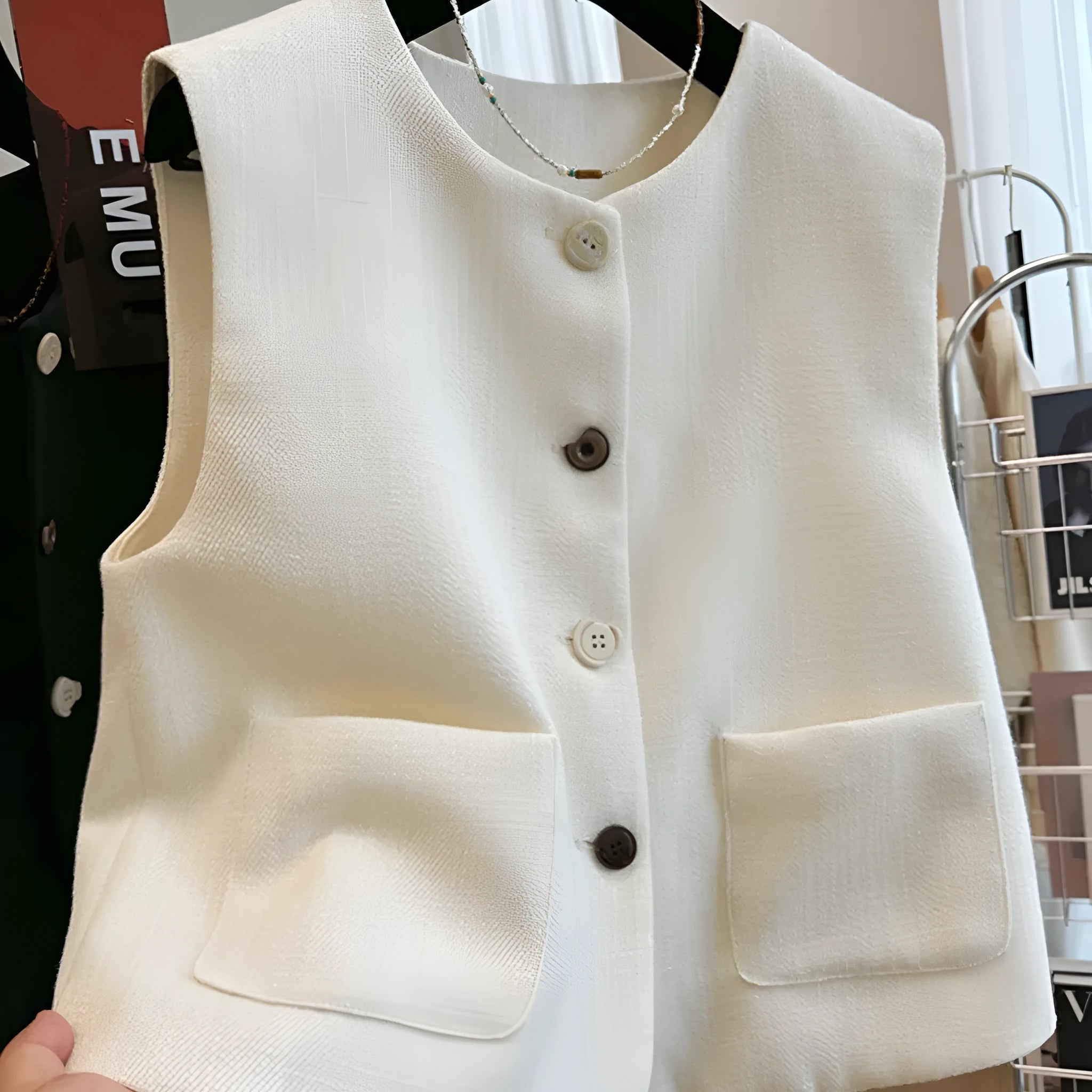 Women's French style round neck bandage vest sleeveless outer wear in polyester fabric