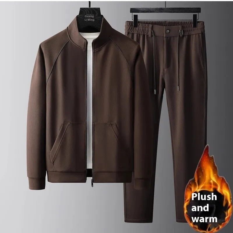 Stand collar slim fit sports suit jacket and trousers set in Vinylon fabric