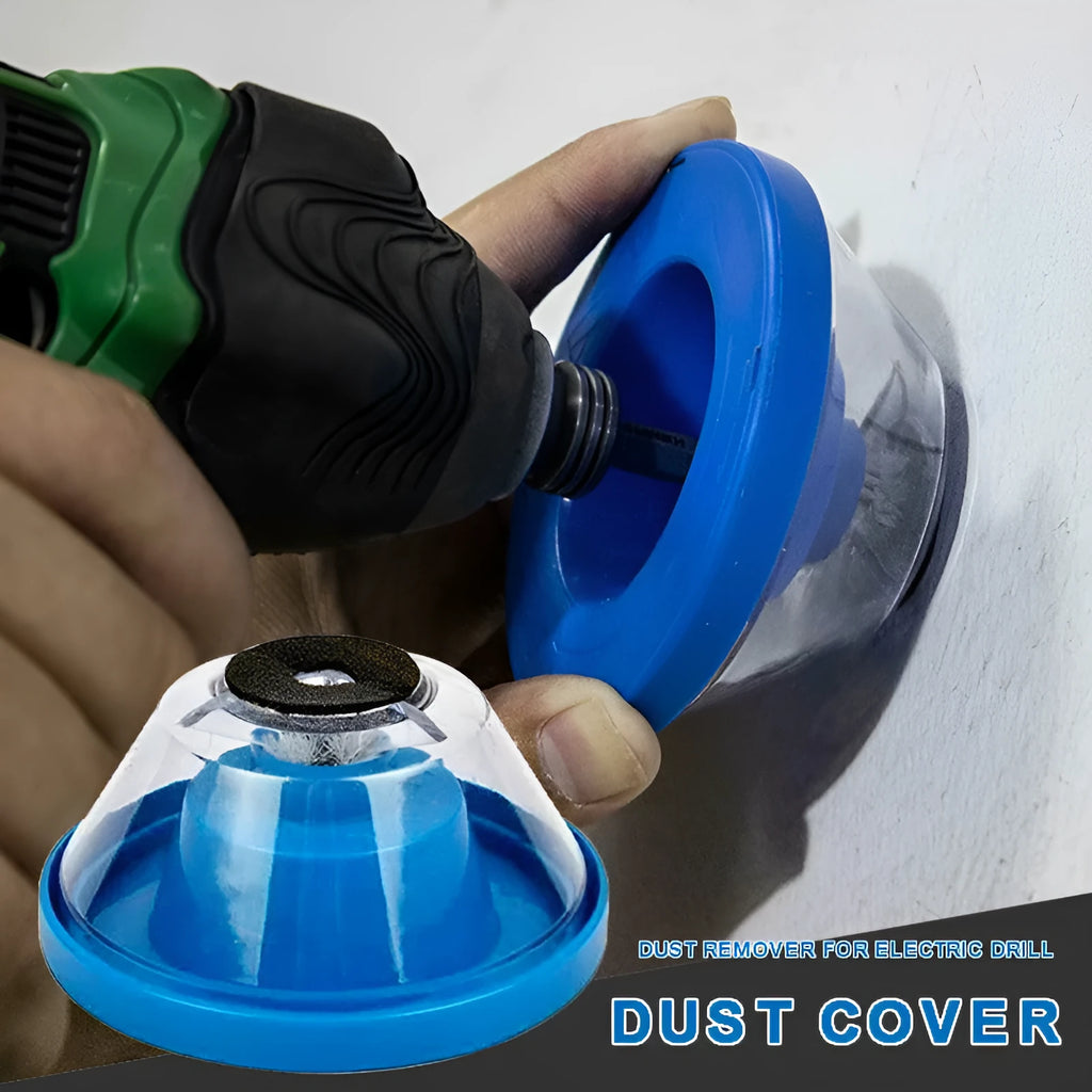 Blue bowl-shaped electric hammer dust cover for drills, showing non-slip sponge and PVC gasket.