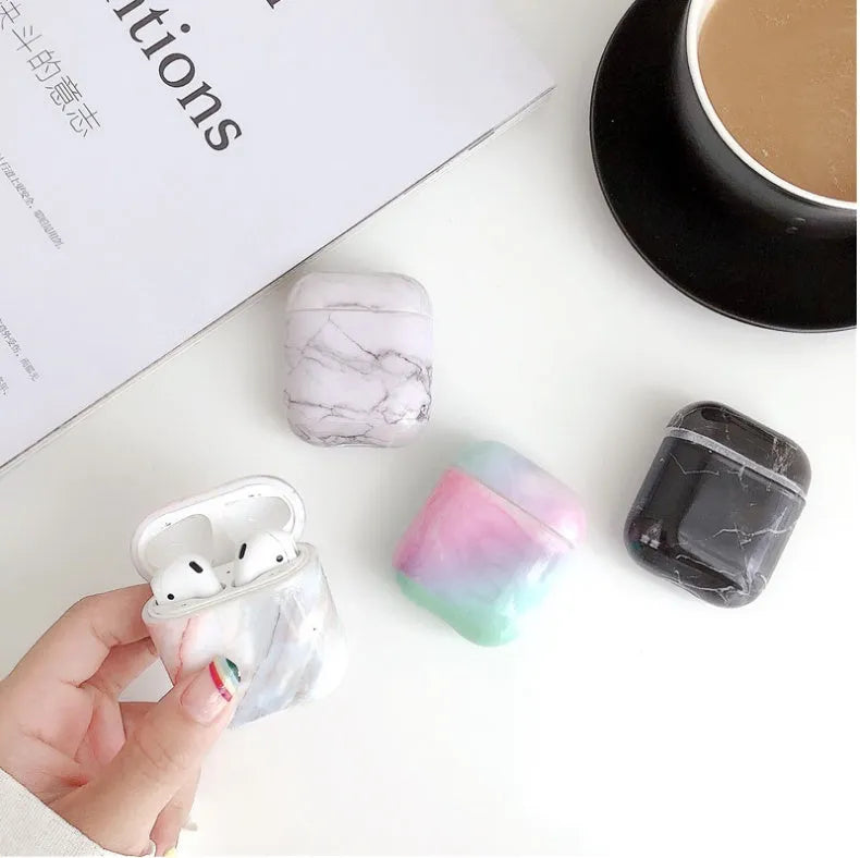 White marble pattern hard PC protective case for Apple AirPods charging box