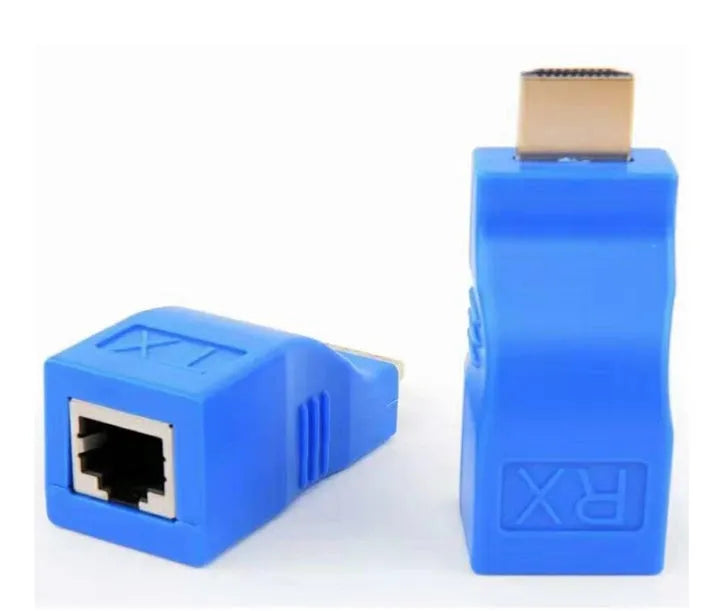 HDMI extender transmitter and receiver units with Cat-5e cable for 1080p signal extension up to 30 metres