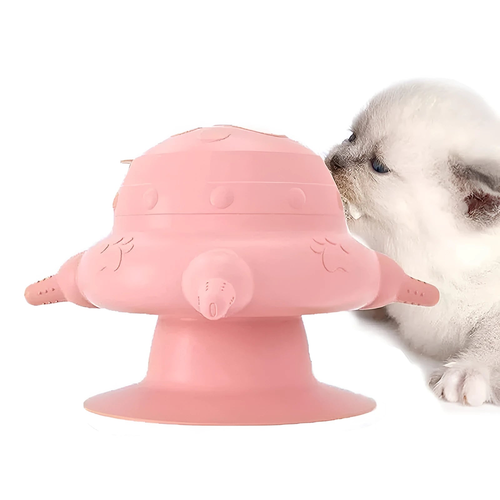 Pink silicone pet nursing device with breast-shaped milk bowl and pacifiers for feeding puppies and kittens
