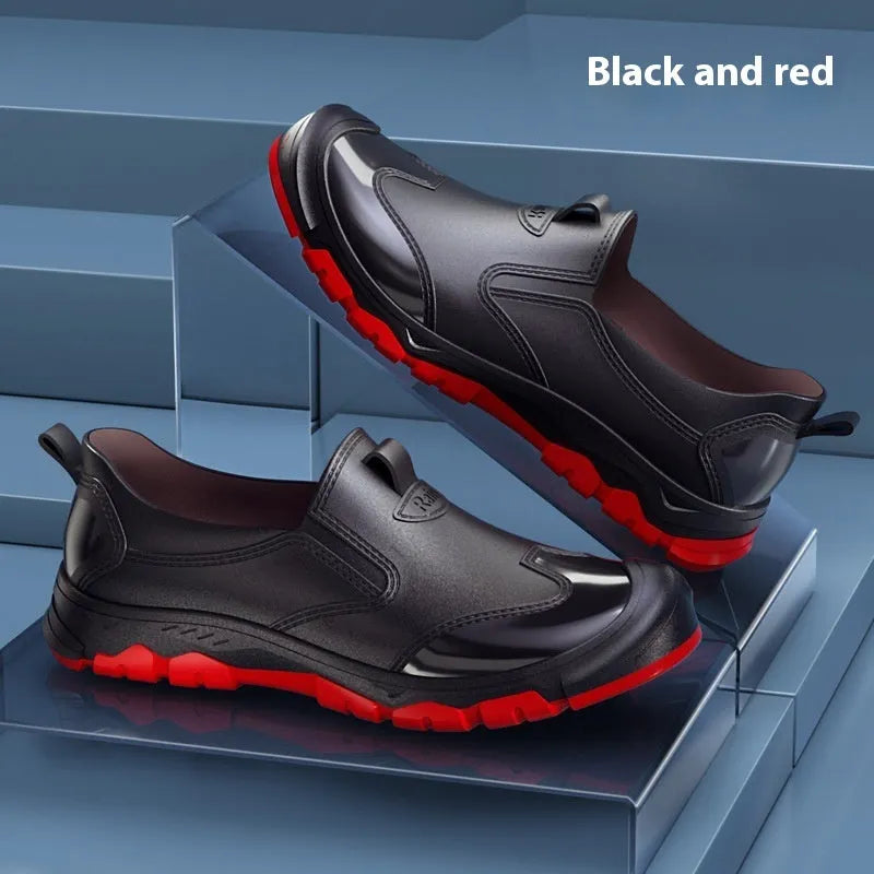 Korean style short tube rain boots with PVC upper and plastic sole for outdoor wading
