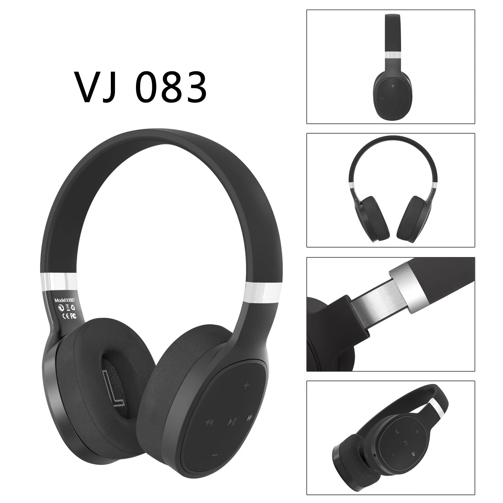 Wireless Bluetooth headset in black, blue, grey, or white colour with over-ear design.
