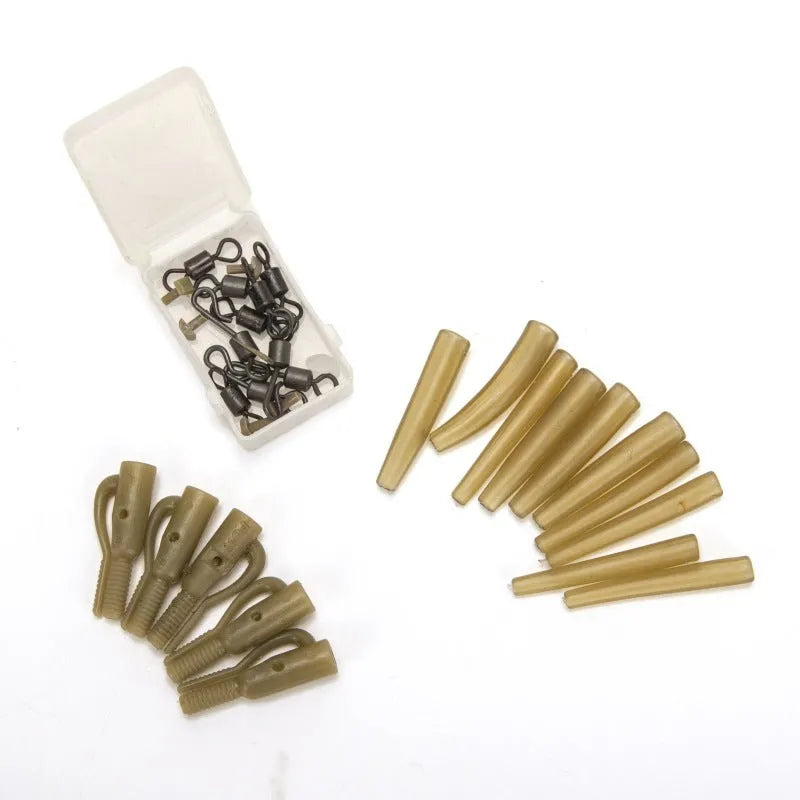 30 piece European carp fishing accessory set with anti-winding pipes, threaded hoses, rotation parts, and screws