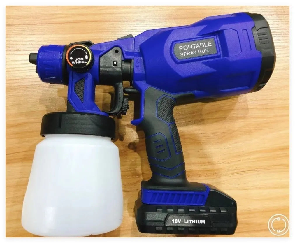 Blue cordless paint spray gun with 800ml can and 1.8mm nozzle for DIY painting
