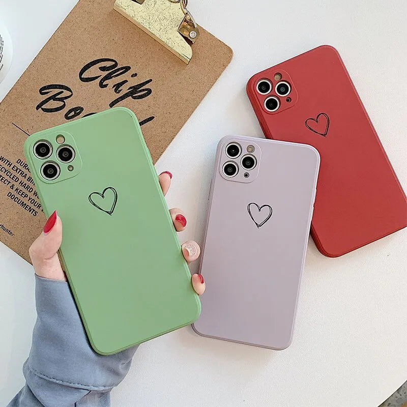 Silicone TPU phone case for Apple iPhone in solid colours black, green, pink, purple, red, white, grey, light green.