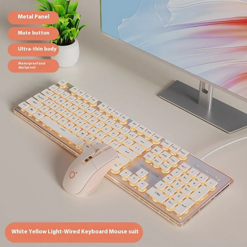 Prewalker V3 mute mechanical feeling keyboard and mouse set in retro green colour on a desk.