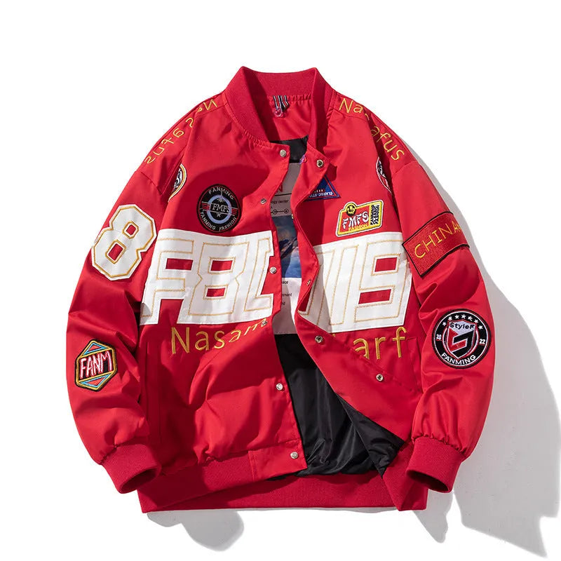 American motorcycle baseball uniform with side pockets available in black red or blue colours